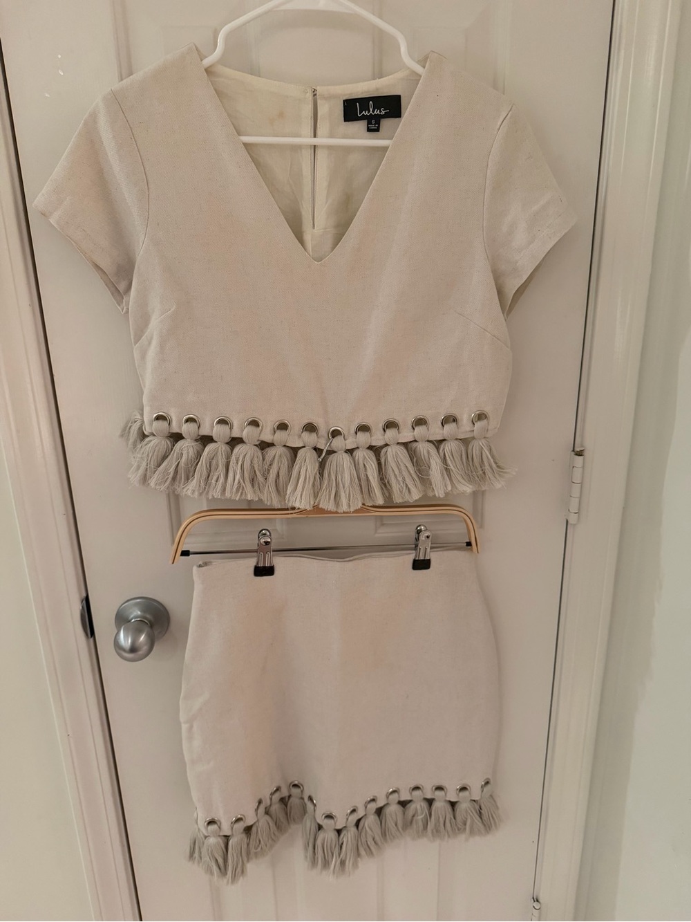 Lulu's Cream Tassel Trim Two-Piece Mini Dress Set